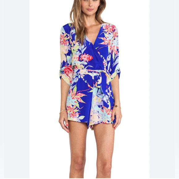 Yumi Kim - women’s 100% silk Liz Romper blue zean floral print 3/4 sleeve SZ XS - Picture 2 of 8